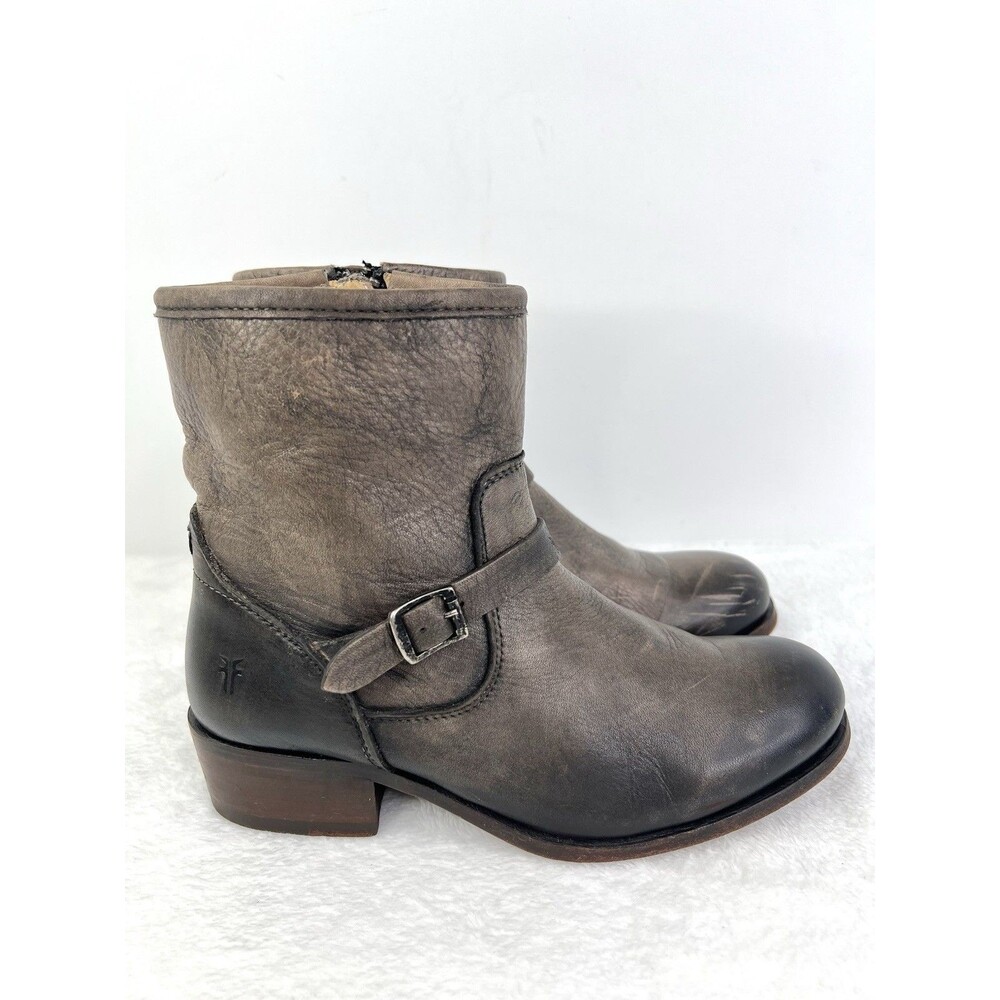 Frye Lynn 76104 Strap Short Leather Zipper Boots Brown Distressed Womens 6.5 B